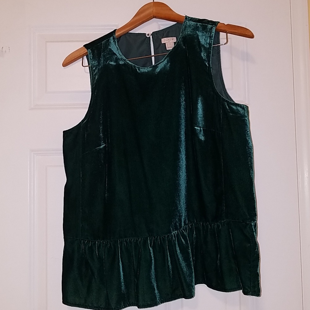 J Crew emerald crushed velvet top with peplum